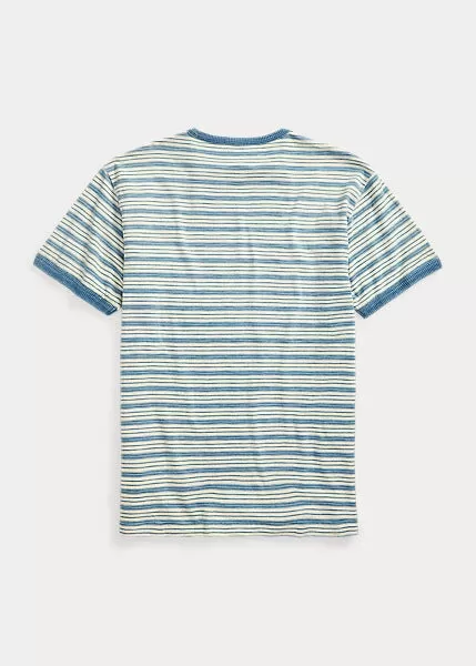 RRL Indigo Striped Jersey Ringer T-Shirt