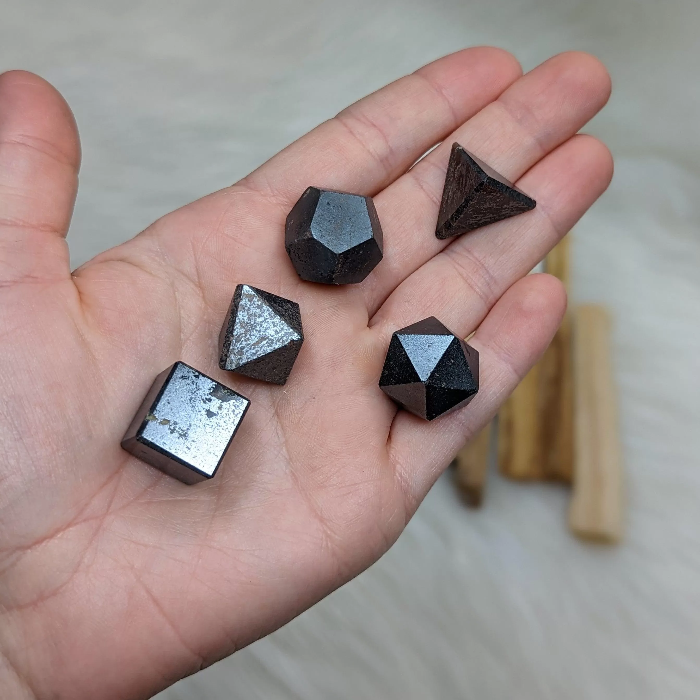 Sacred Geometry (Platonic solids) Hematite~  5 Shape Crystal Set