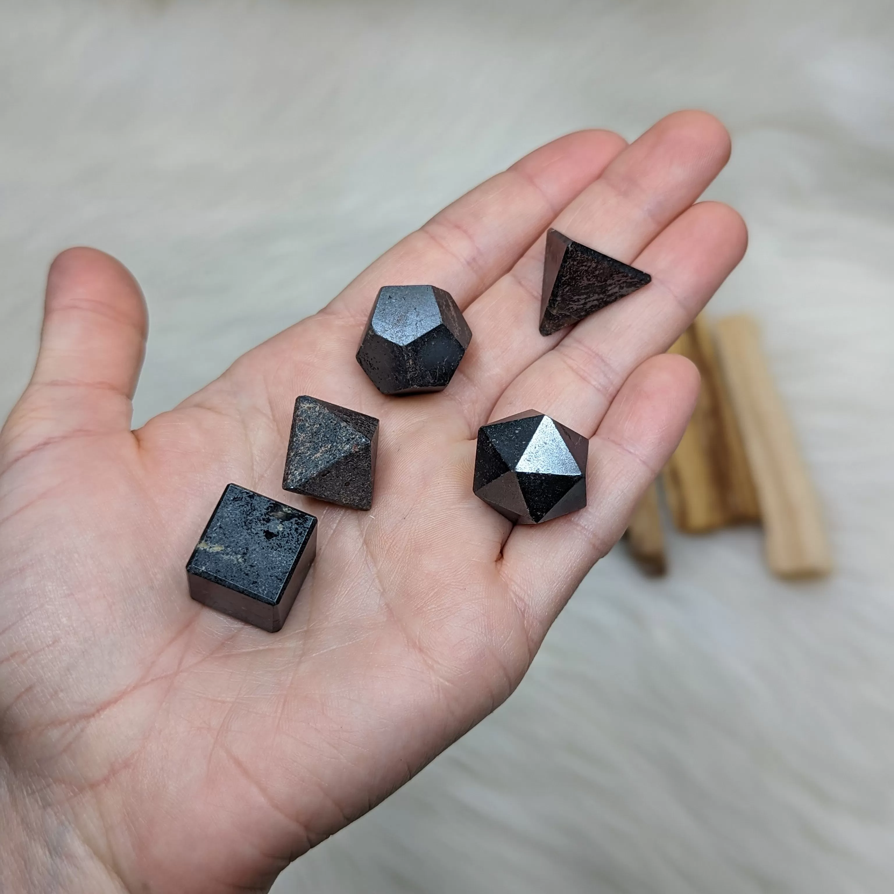 Sacred Geometry (Platonic solids) Hematite~  5 Shape Crystal Set