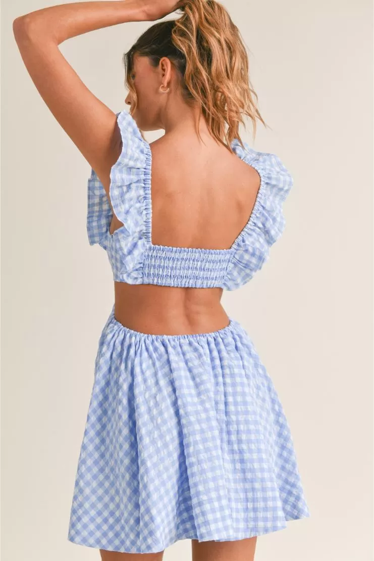 Savannah Blue Gingham Ruffled Mini Sun Dress