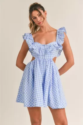 Savannah Blue Gingham Ruffled Mini Sun Dress