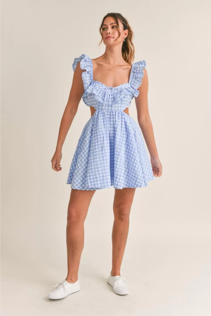 Savannah Blue Gingham Ruffled Mini Sun Dress