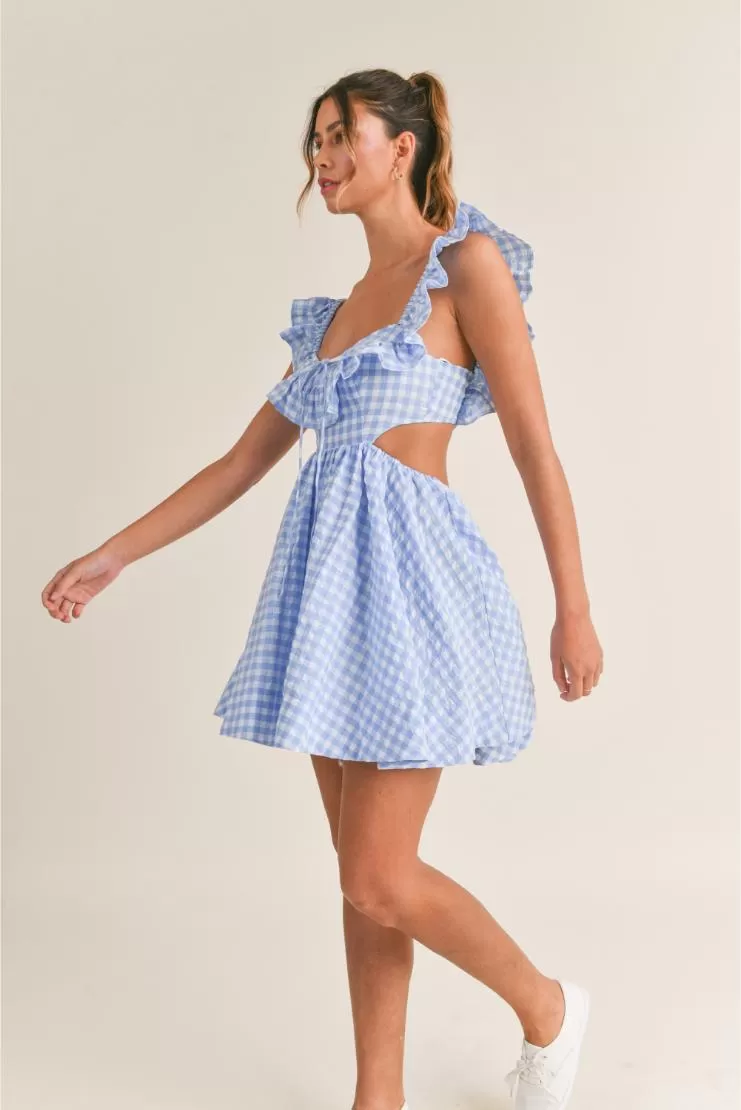 Savannah Blue Gingham Ruffled Mini Sun Dress