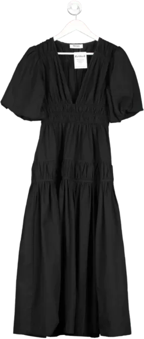 Showpo Black Miele Puff Sleeved Plunge Tiered Dress UK 8