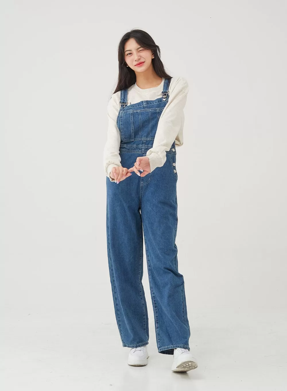 Side Button Denim Overall Pants BG24