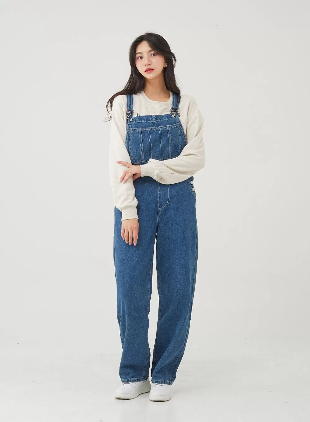 Side Button Denim Overall Pants BG24