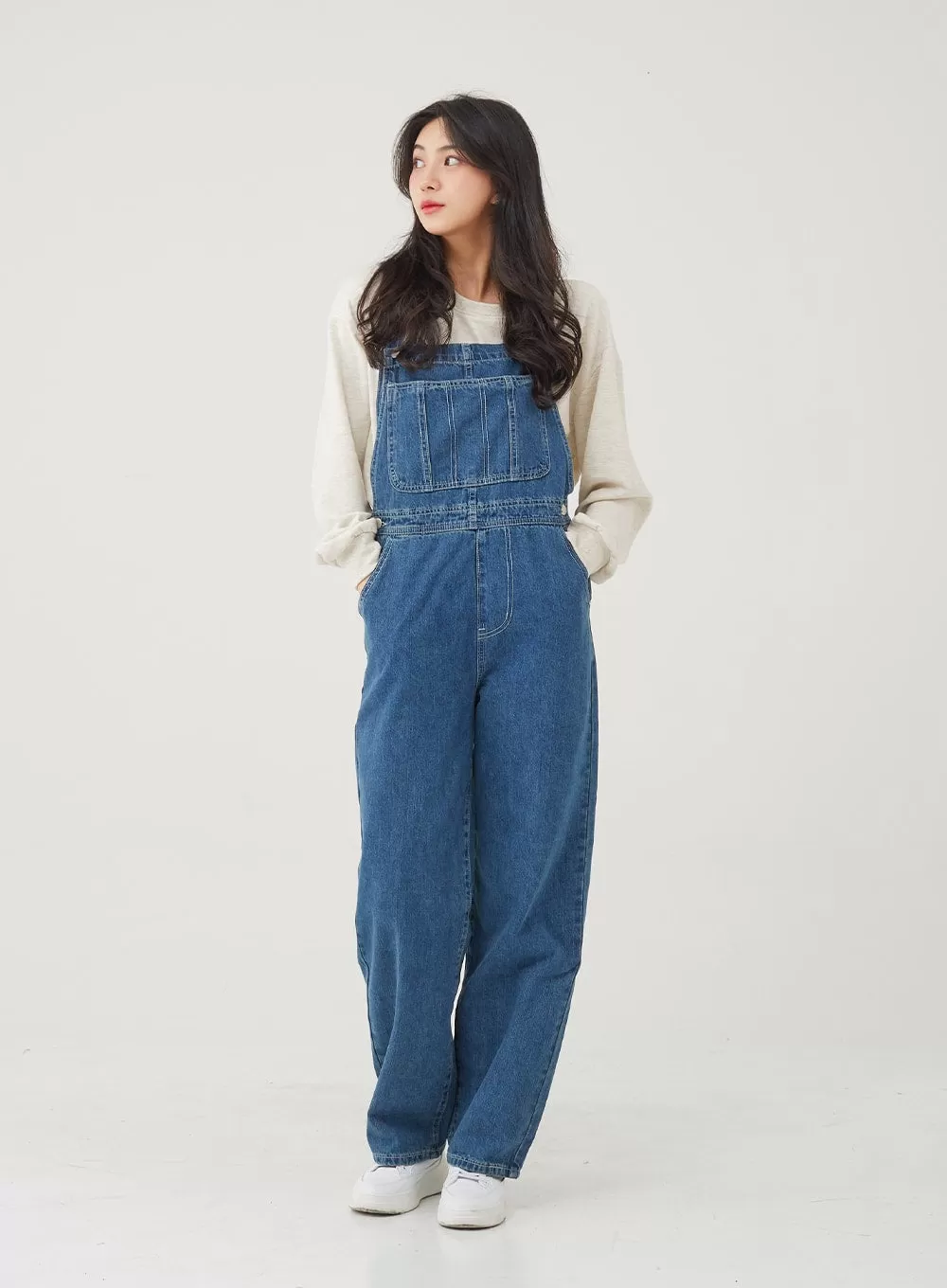 Side Button Denim Overall Pants BG24