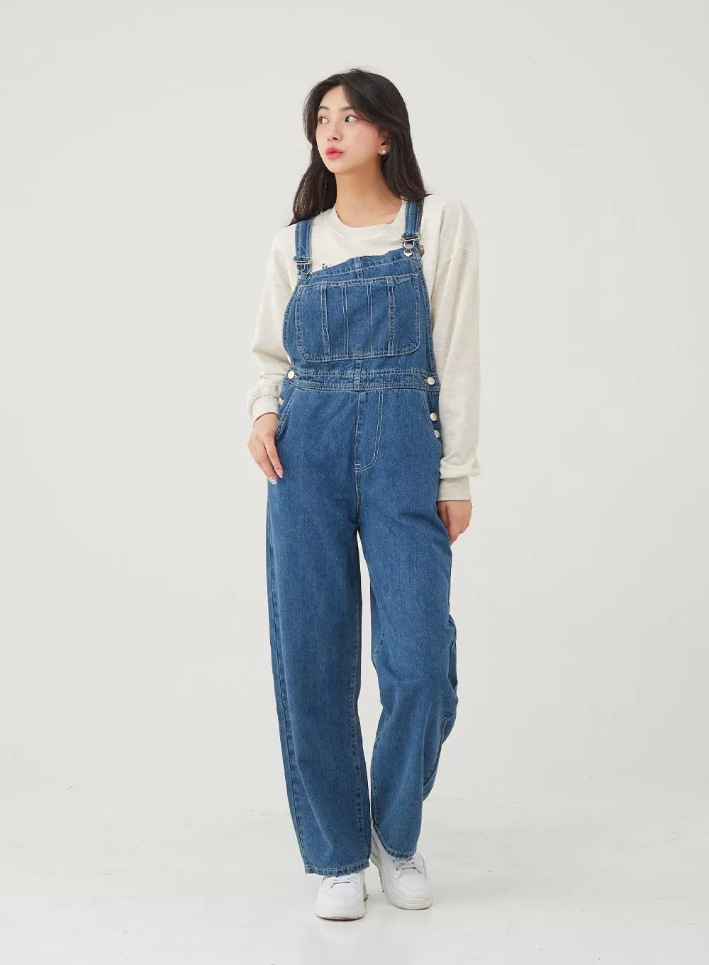 Side Button Denim Overall Pants BG24