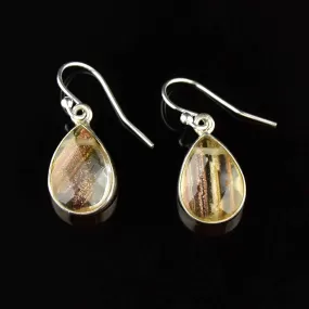 Silver Teardrop Rutilated Quartz Earrings