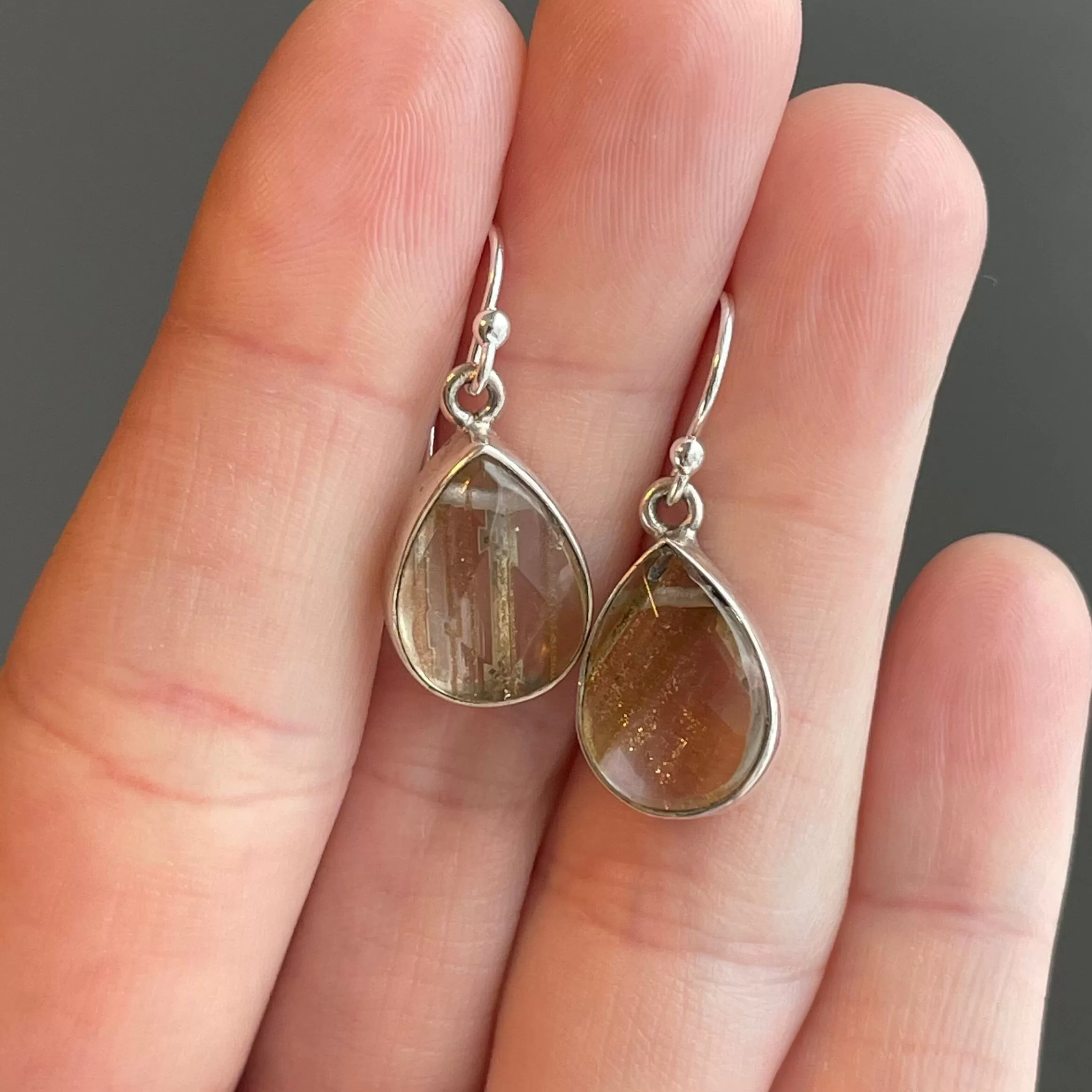 Silver Teardrop Rutilated Quartz Earrings