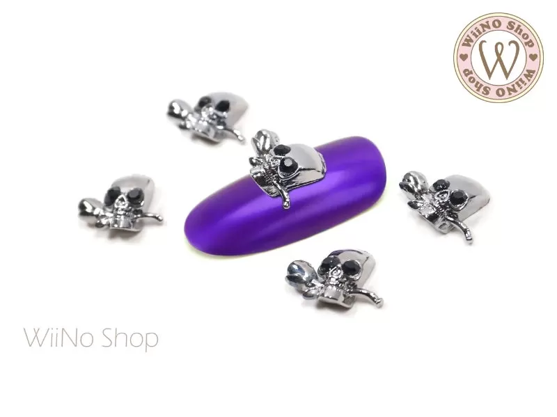 Skull with Rose Nail Metal Charm - 2 pcs