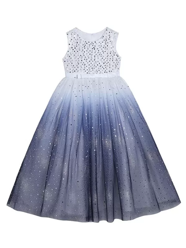 Sleeveless Tulle Lace Flower Girl Dresses Blue Jewel Neck Cotton Embroidered Kids Party Dresses