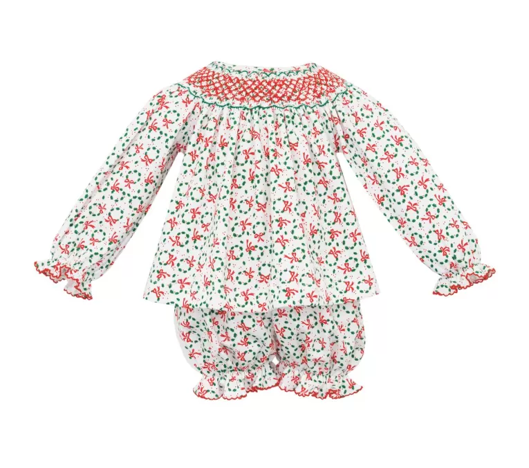 Smocked Bloomer Set - Holiday Wreath Knit