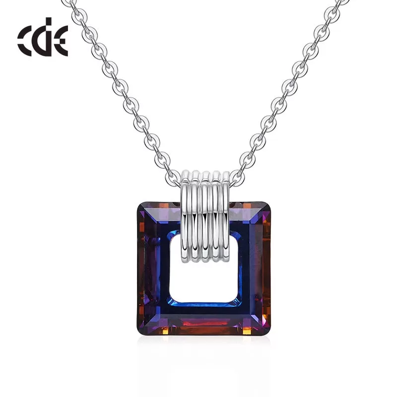 Sterling silver new crystal bronze crystal square necklace