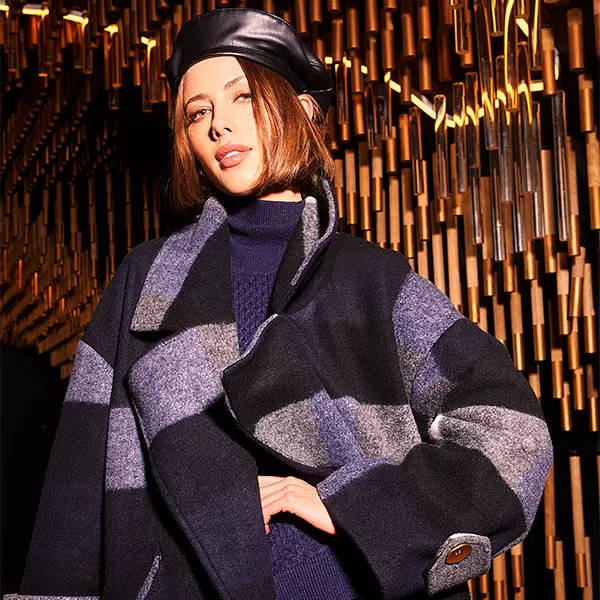 Stranger Oversized Coat - Navy Check