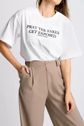 T-shirt damski oversize PRAY - biay