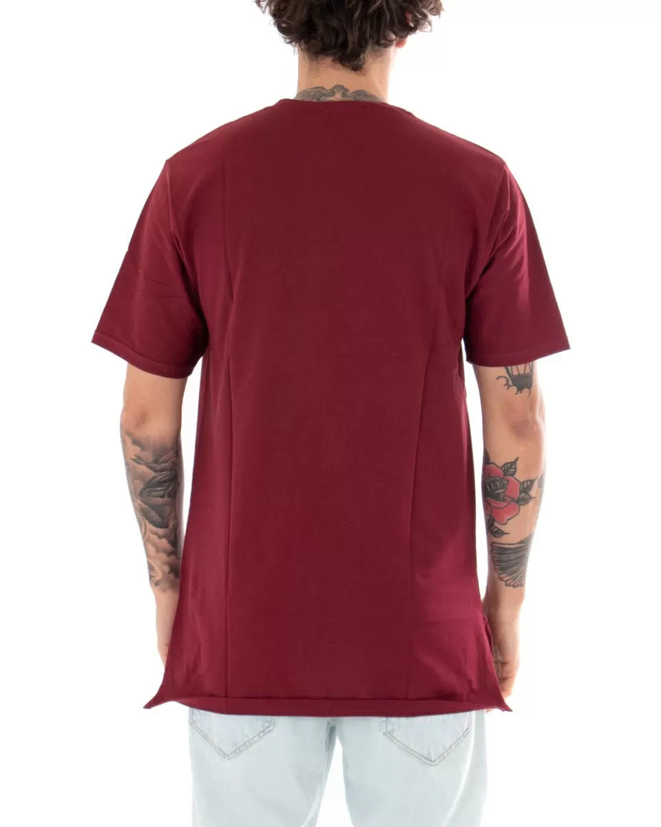 T-shirt Uomo Basic Tinta Unita Bordeaux Girocollo Manica Corta Casual Spacchi GIOSAL-TS2934A