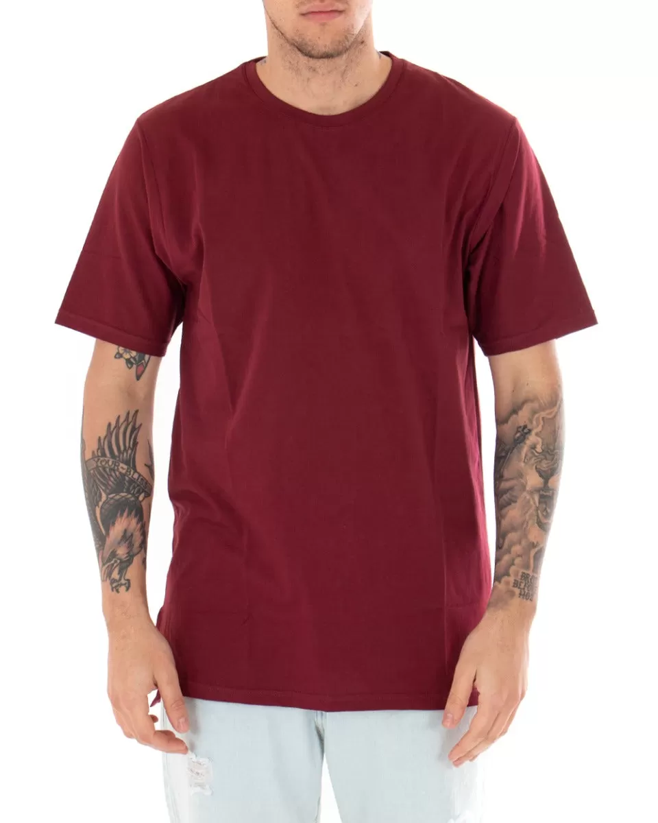 T-shirt Uomo Basic Tinta Unita Bordeaux Girocollo Manica Corta Casual Spacchi GIOSAL-TS2934A