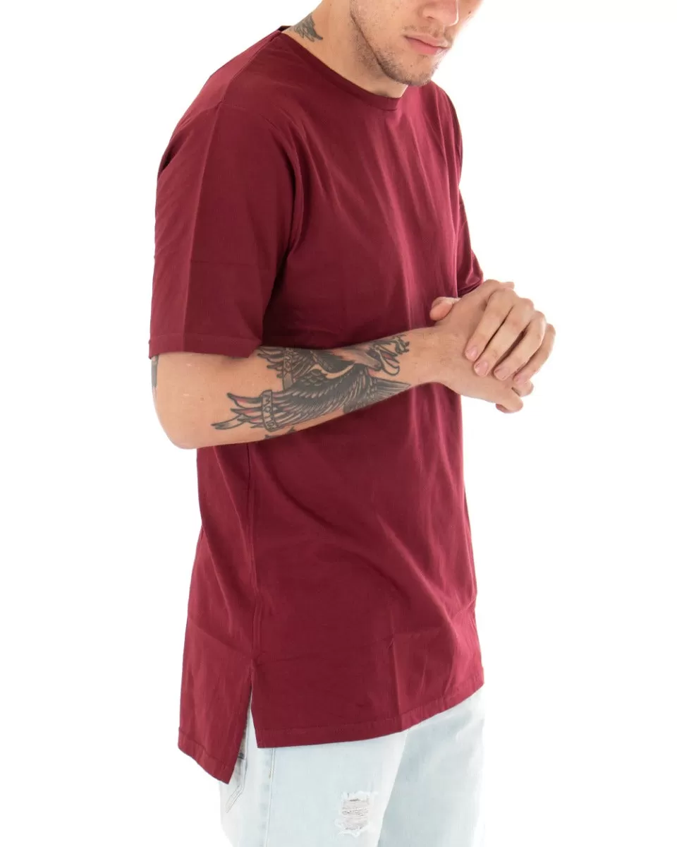 T-shirt Uomo Basic Tinta Unita Bordeaux Girocollo Manica Corta Casual Spacchi GIOSAL-TS2934A