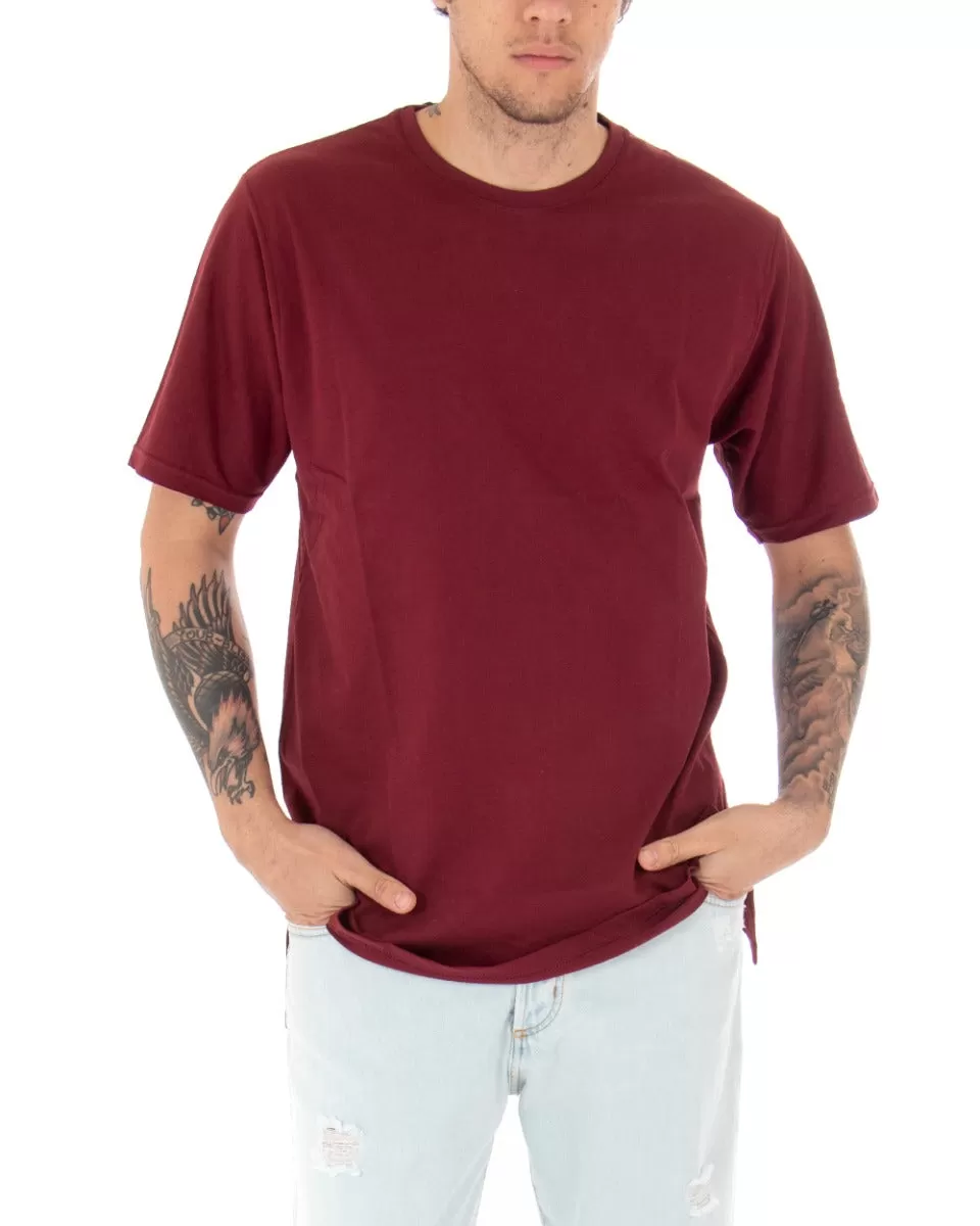 T-shirt Uomo Basic Tinta Unita Bordeaux Girocollo Manica Corta Casual Spacchi GIOSAL-TS2934A