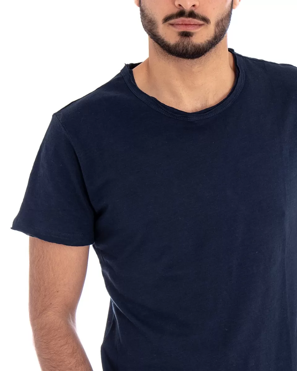 T-shirt Uomo Girocollo Tinta Unita Blu Manica Corta Casual Basic GIOSAL