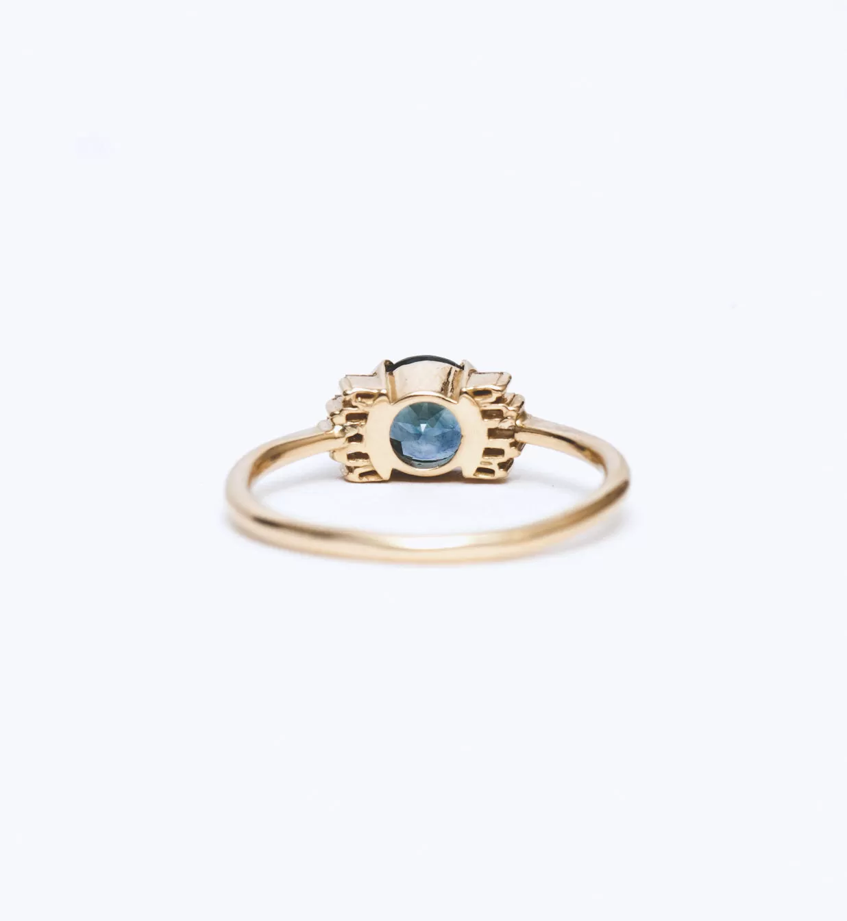 Teal Sapphire Ring with Diamond Frills