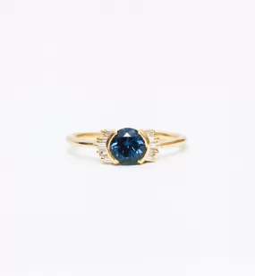 Teal Sapphire Ring with Diamond Frills