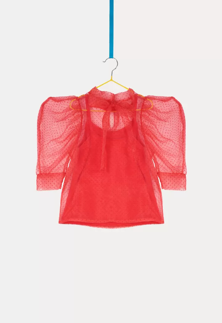 Tie Neck Puff Sleeve Organza Blouse