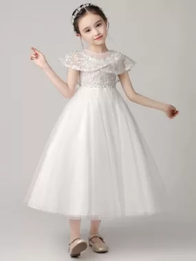 Tulle Sleeveless Flower Girl Dresses Jewel Neck Ankle Length Princess Embroidered Kids Party Dresses