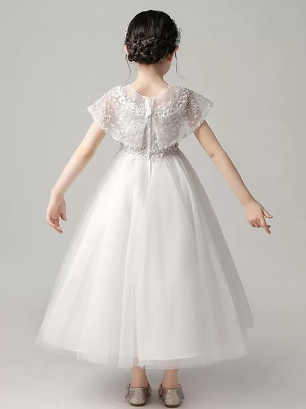 Tulle Sleeveless Flower Girl Dresses Jewel Neck Ankle Length Princess Embroidered Kids Party Dresses