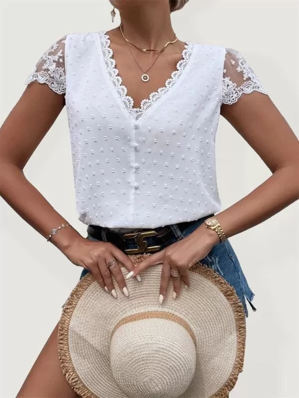 V-Neck Lace Women Blouse