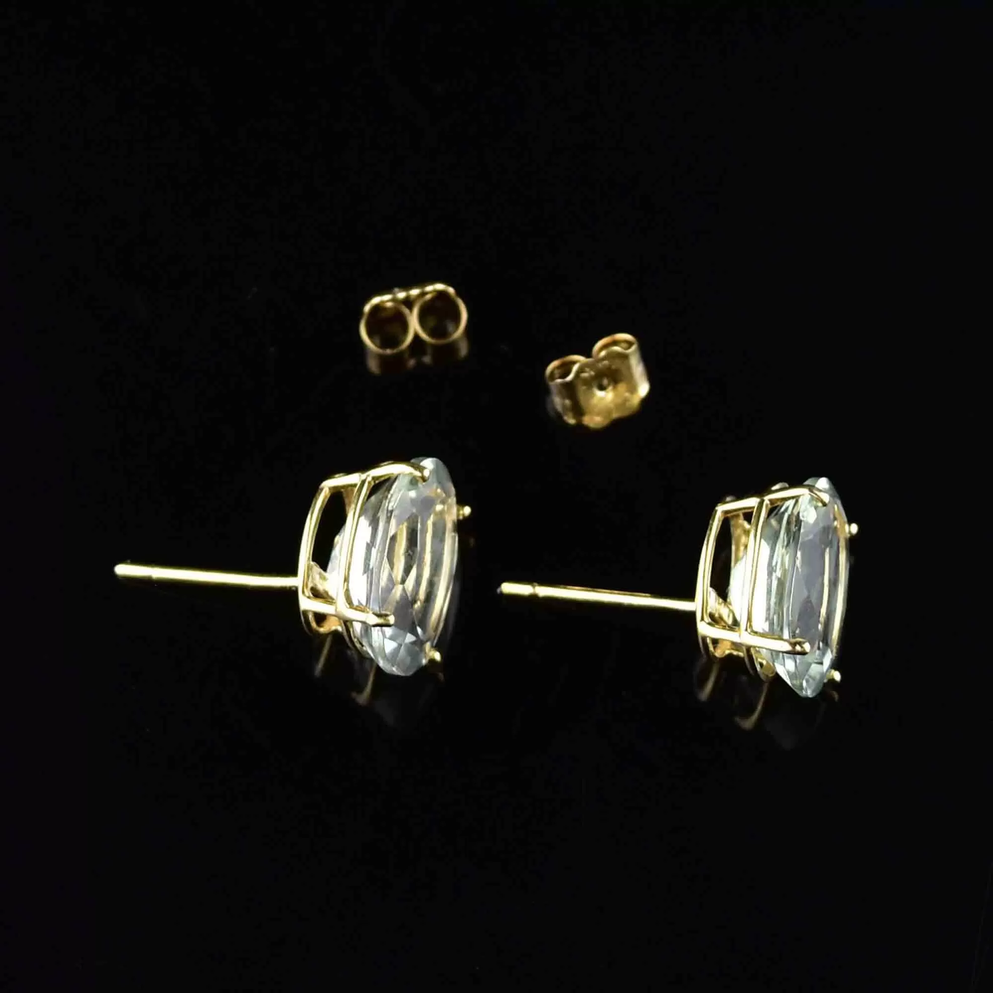 Vintage 14K Gold Oval Prasiolite Stud Earrings