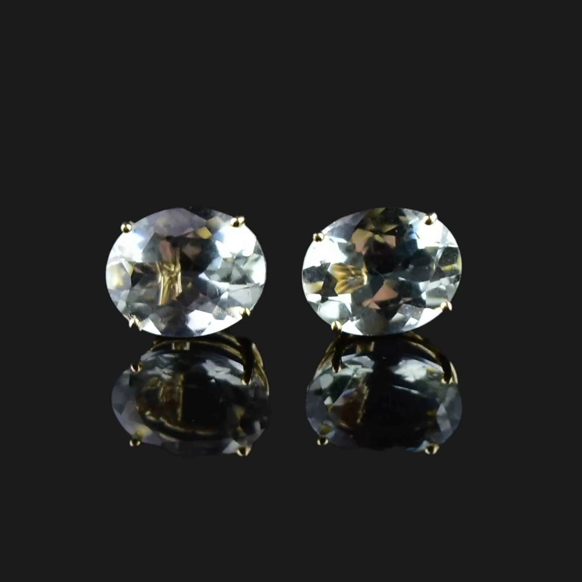 Vintage 14K Gold Oval Prasiolite Stud Earrings