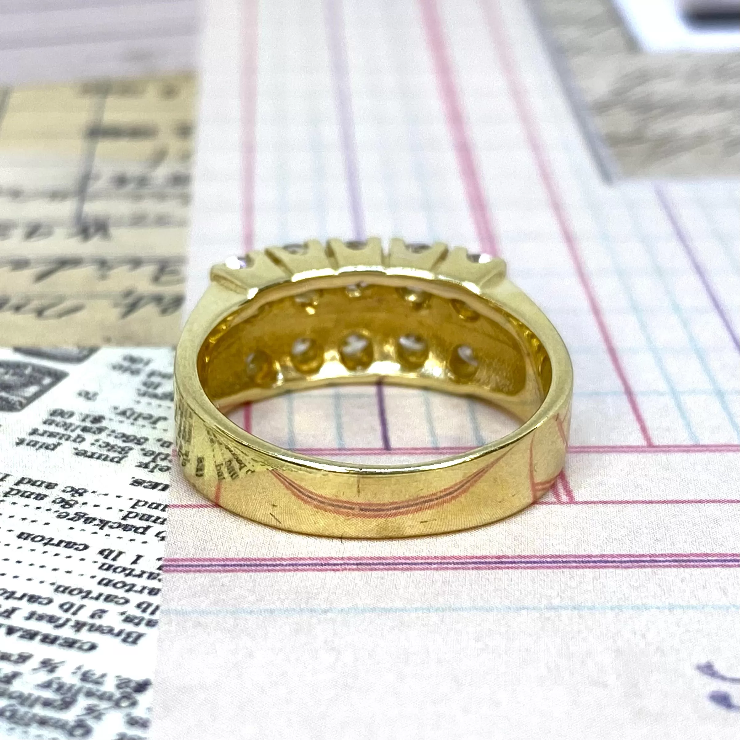 Vintage 14K Yellow Gold Double Row Diamond Band Ring