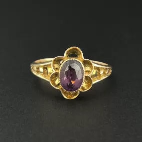 Vintage Amethyst 10K Gold Flower Ring, Sz 5.5