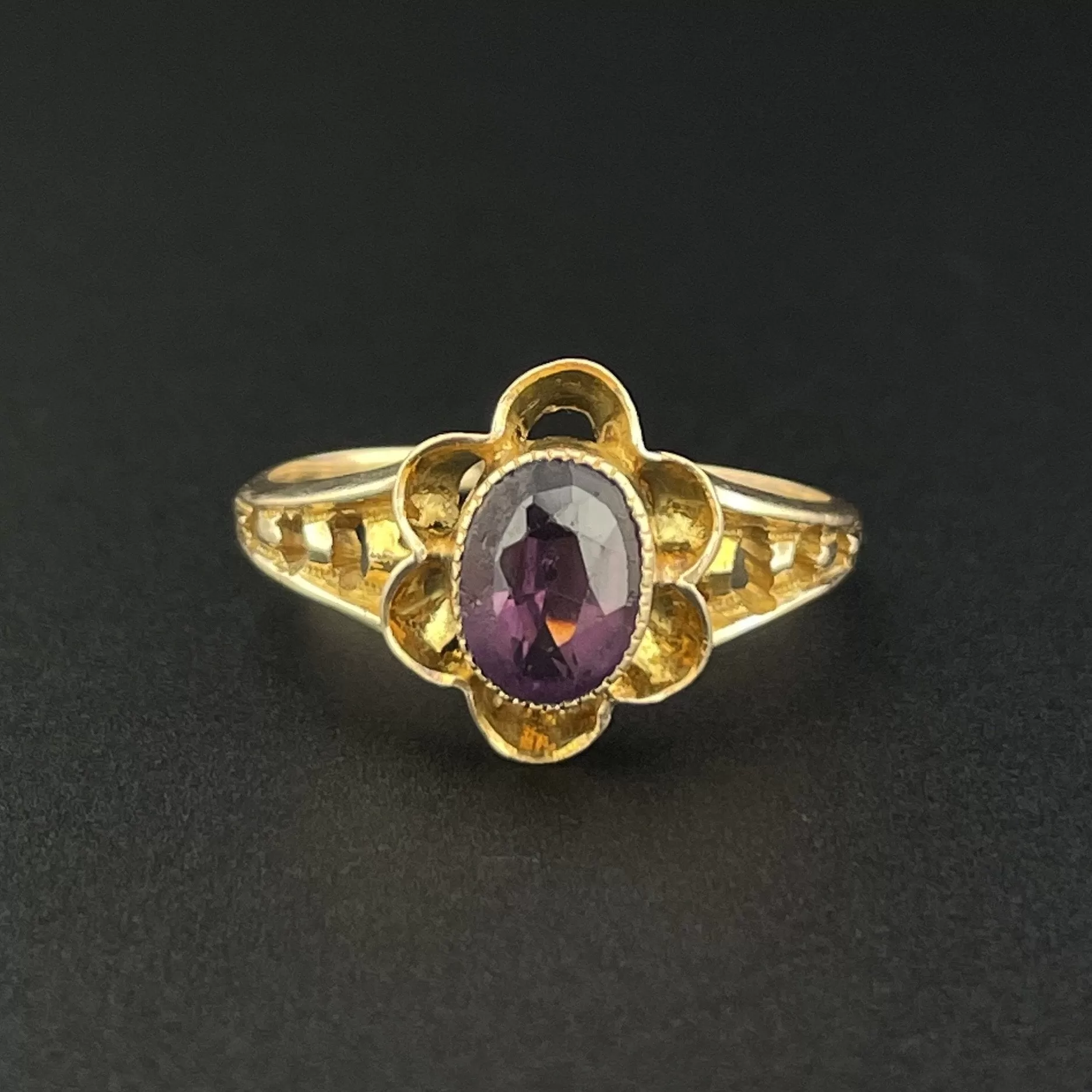 Vintage Amethyst 10K Gold Flower Ring, Sz 5.5