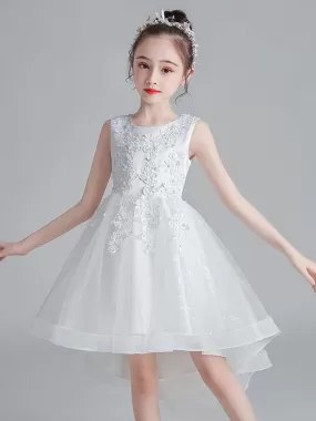 White Flower Girl Dresses Short Princess Dress Jewel Neck Sleeveless Bows Kids Party Dresses