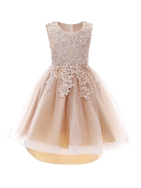 White Flower Girl Dresses Short Princess Dress Jewel Neck Sleeveless Bows Kids Party Dresses