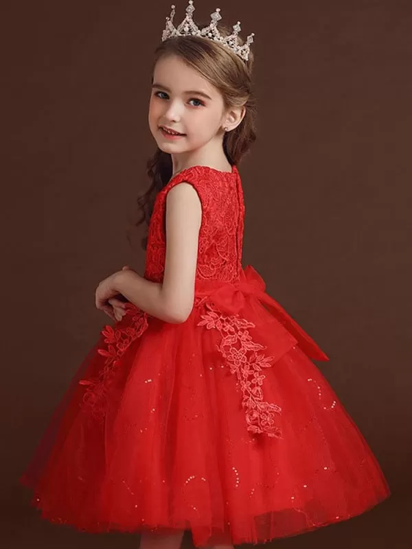 White Jewel Neck Sleeveless Flower Girl Dresses A-Line Embroidered Formal Kids Pageant Dresse