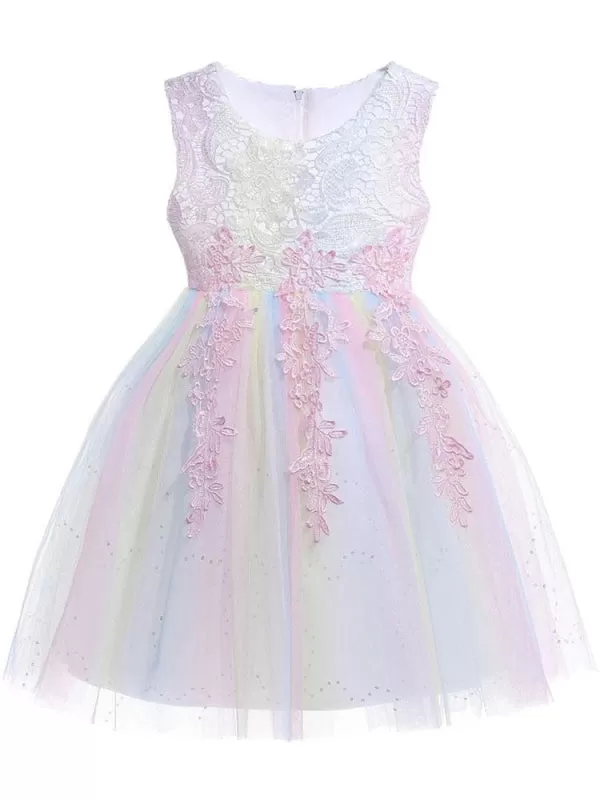 White Jewel Neck Sleeveless Flower Girl Dresses A-Line Embroidered Formal Kids Pageant Dresse