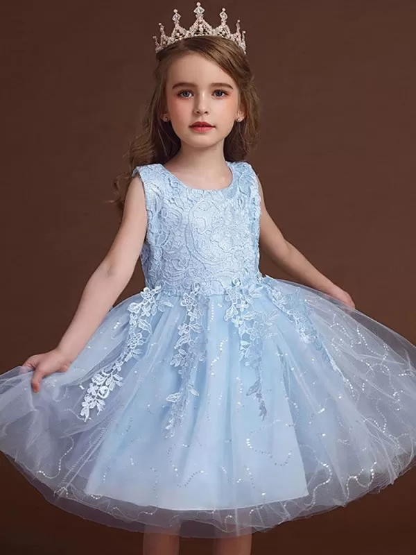 White Jewel Neck Sleeveless Flower Girl Dresses A-Line Embroidered Formal Kids Pageant Dresse