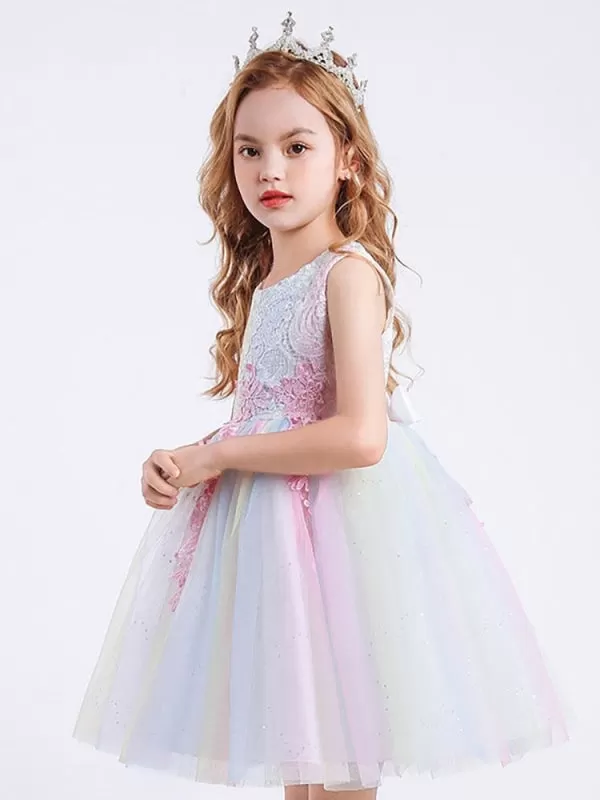 White Jewel Neck Sleeveless Flower Girl Dresses A-Line Embroidered Formal Kids Pageant Dresse