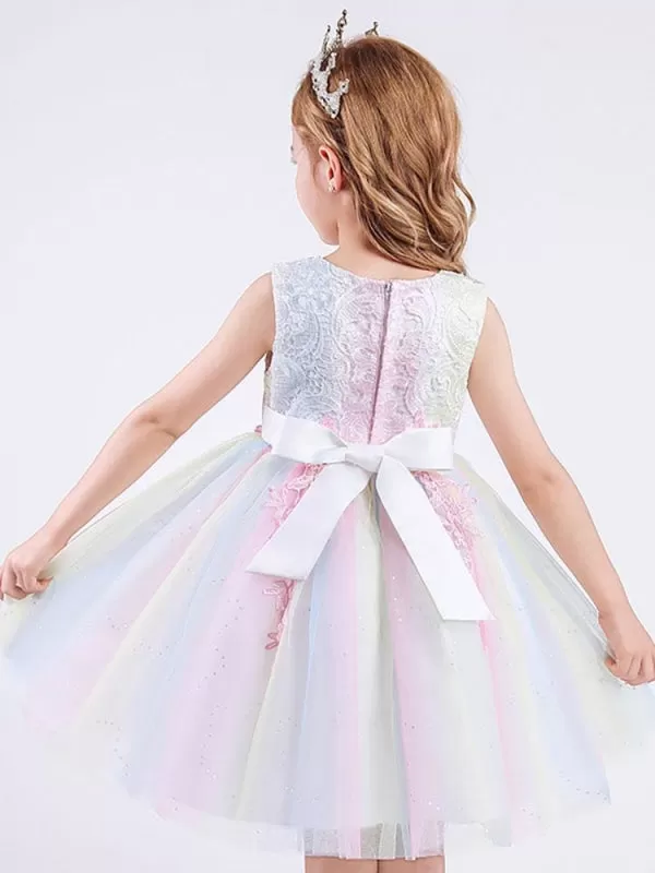 White Jewel Neck Sleeveless Flower Girl Dresses A-Line Embroidered Formal Kids Pageant Dresse