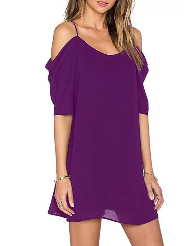 Women's Chiffon Cut Out Cold Shoulder Trumpet Sleeve Dress