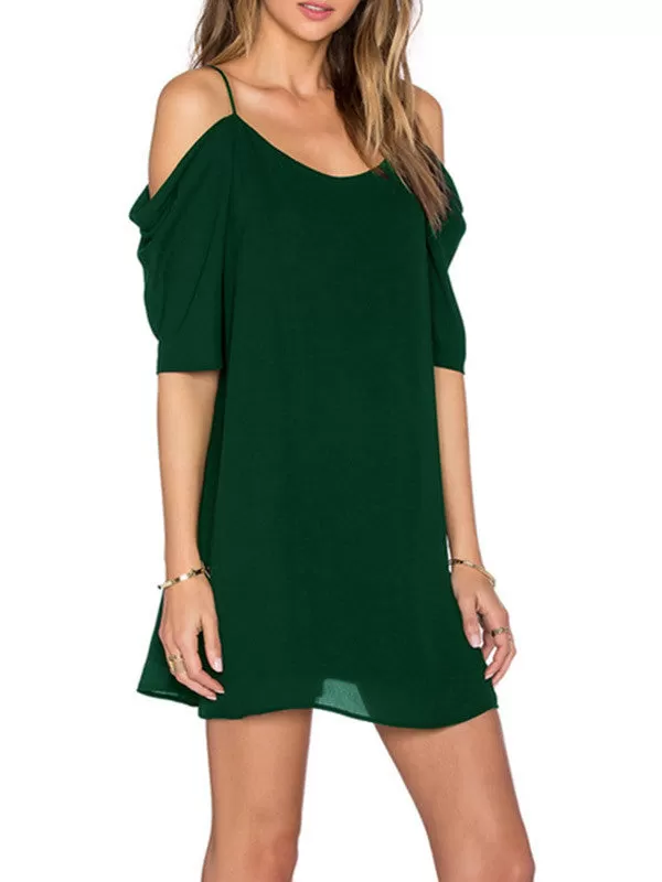 Women's Chiffon Cut Out Cold Shoulder Trumpet Sleeve Dress