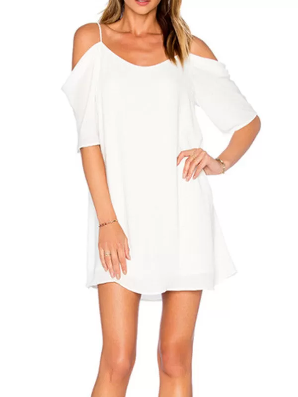 Women's Chiffon Cut Out Cold Shoulder Trumpet Sleeve Dress